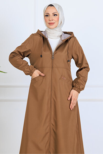 giyze İçi Desenli Uzun Kap O1215 Taba