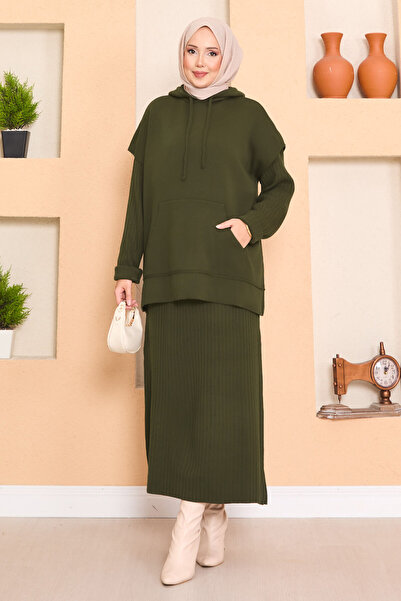 EBRUTESETTÜR Hooded Sweater Detailed Hijab Two Piece Dress Set