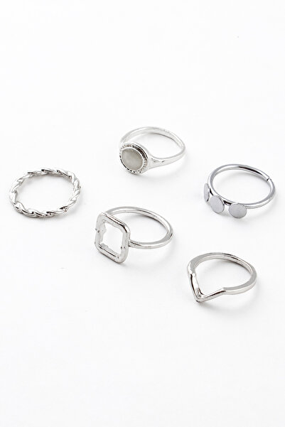 Sortie Aksesuar مجموعة خواتم مكونة من 5 قطع بأشكال مستطيلة وحلزونية