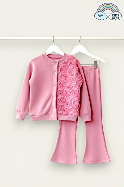 My Kids Wear Girl's Tulle Rose Applique Knitwear Cardigan Two-Piece Set 3-10 Years Old 12211
