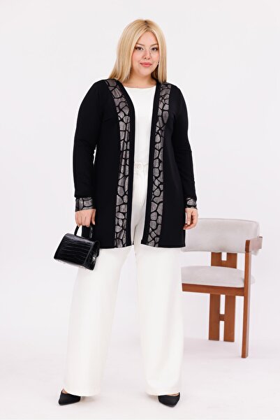 Siyezen Plus Size Lacquer Printed Cardigan