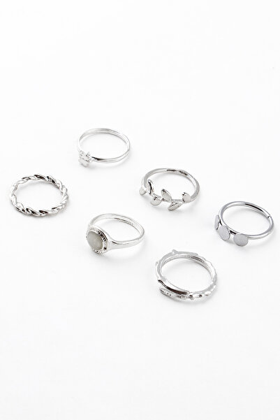 Sortie Aksesuar مجموعة خواتم مكونة من 6 قطع بتصميم أوراق اللؤلؤ واللولب