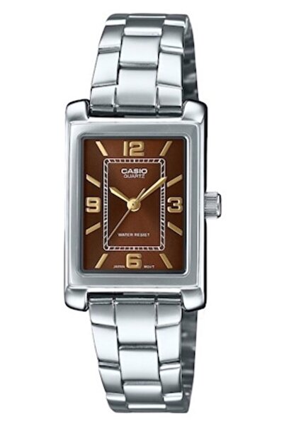 Casio Ceas de damă LTP-1234DD, brățară din oțel inoxidabil, cadran maro, 21 x 7,4 mm