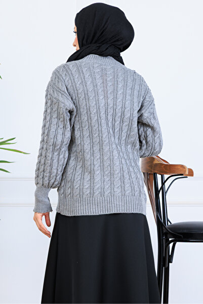 benguen Saç Örgü Kısa Triko Hırka S4000 Gri