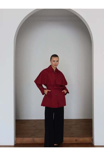 Blue Morpho Pelerin Model Kuşaklı Trençkot