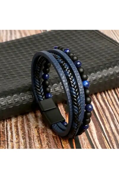 OEM BRĂȚARĂ BĂRBAȚI | PIELE ECOLOGICĂ ȘI CRISTALE SINTETICE LAPIS LAZULI * – ...