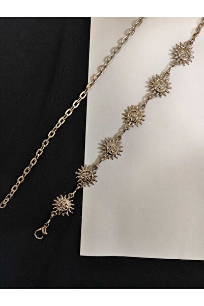 Maison La Femme Gümüş Güneş Detaylı Ayarlanabilir Kadın Kemer Pantolon Kemeri Elbise Kemeri Gömlek Kemeri