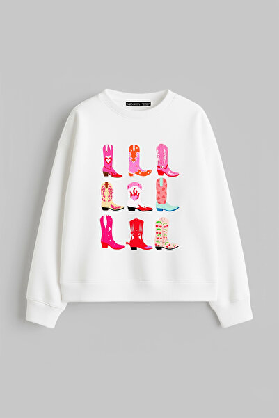 Sokak Butik Zabavna kaubojska Štampano ženska bela majica bez kapuljače, opuš...