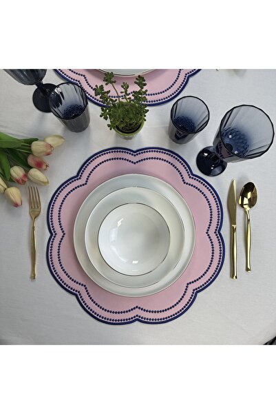 Table Alp Deri Üzerine Nakışlı Lüks Amerikan Servis Seti 6 Adet