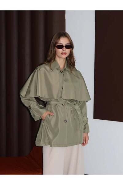 Blue Morpho Pelerin Model Kuşaklı Trençkot