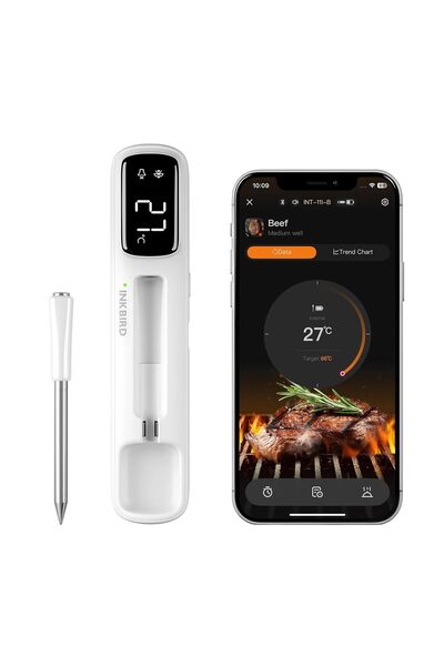 Inkbird مقياس حرارة اللحوم اللاسلكي INT-11I-B (بلوتوث، شاشة LED)