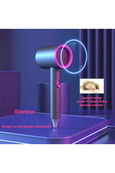 ABYZ Στεγνωτήρας μαλλιών, 10.000 σ.α.λ. Υψηλής ταχύτητας 3 ρυθμίσεις θερμοκρασίας, Γρήγορο και αθόρυβο στέγνωμα, 800W, Μαύρο/Μωβ