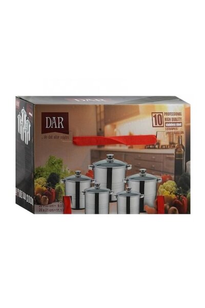 DAR Stainless steel pot set with glass lids, 10 pieces, 4.3, 5.6, 7.2, 9 and ...