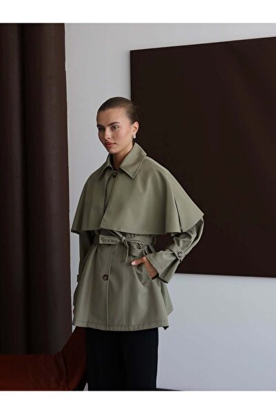 Blue Morpho Pelerin Model Kuşaklı Trençkot