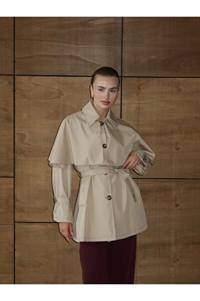 Blue Morpho Pelerin Model Kuşaklı Trençkot