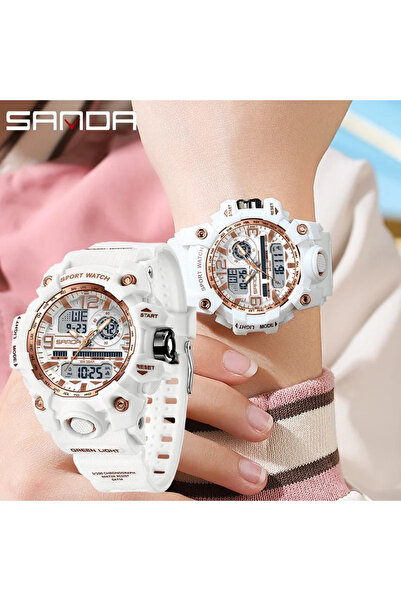 Sanda 3353 White-Rose Children's Watch – Sport Design, Digital, Multiple Functions, 5ATM