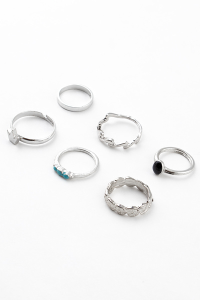 Sortie Aksesuar مجموعة خواتم مكونة من 6 قطع مع الأحجار الكريمة الزرقاء والسود...