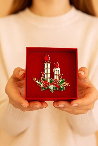 New Obsessions Yılbaşı Detaylı Mumlar Taşlı Yaka İğnesi Broş