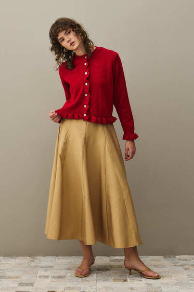 Fahhar Thin Ruffled Mohair Cardigan Red