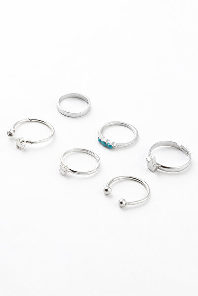 Sortie Aksesuar مجموعة من 6 خواتم بأشكال الزهور والأحجار