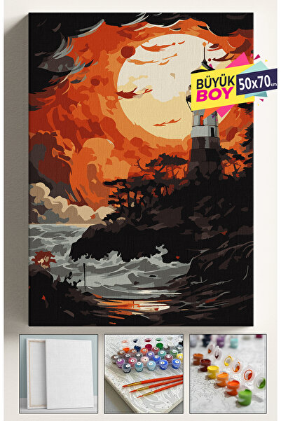 Corvo Sayılarla Boyama Seti Numaralı Tuval Fırça Boya Dahil Kasnaklı Set 50x7...