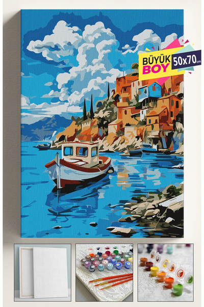 Corvo Sayılarla Boyama Seti Numaralı Tuval Fırça Boya Dahil Kasnaklı Set 50x7...