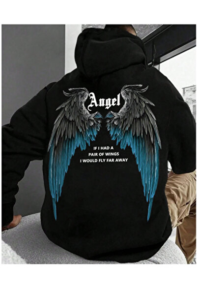 MOONBULL Men's Angel Wing Printed Hooded Sweatshirt