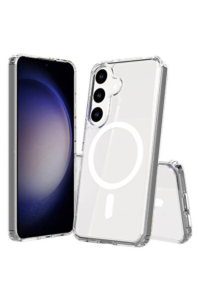 UnDePlus Samsung Galaxy S25 FE için Magsafe ile uyumlu Kılıf Sert PC Şeffaf Kapak Embos