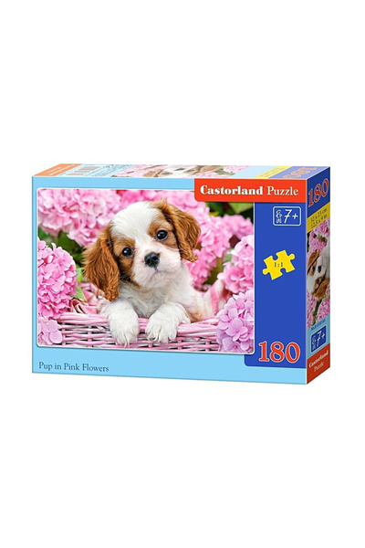 Castorland Puzzle 180 piese Cățeluș în Flori Roz 18185