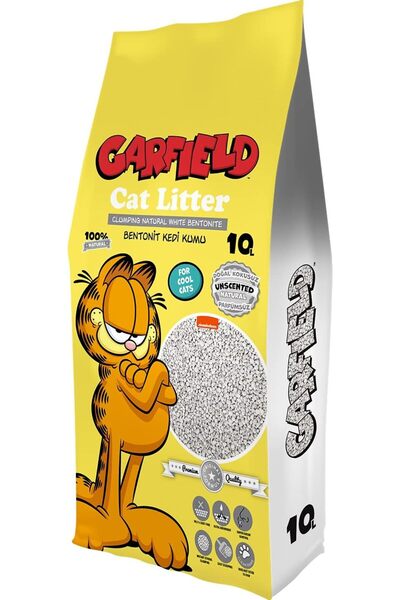 GARFIELD رمل للقطط ١٠ لتر - بدون رائحة، سريع التكتل، قليل الغبار، صنع في تركيا، مضاد للروائح، بنتونيت أبيض