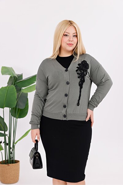 Siyezen Plus Size Floral Motif Cardigan