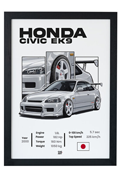gxe.art Honda Civic EK9 Ahşap Çerçeveli Poster – Otomobil Tasarım Baskı