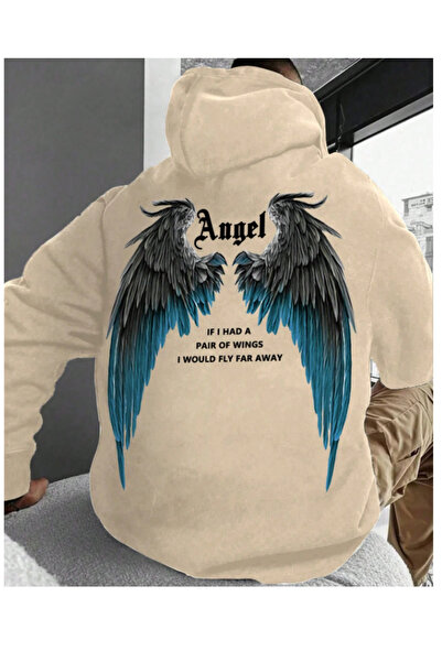 MOONBULL Men's Angel Wing Printed Hooded Sweatshirt