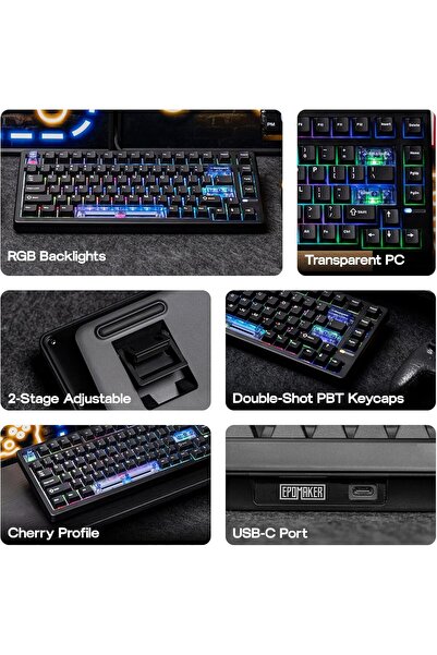 Epomaker لوحة مفاتيح ألعاب HE80 بتأثير هول، 8K Polling و32K Scan، قابلة للتبديل السريع، RGB (أسود)