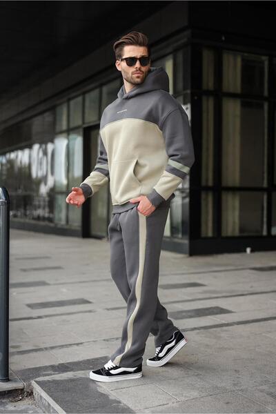 Madmext Smoked Bottom Top Hooded Tracksuit Set E7340