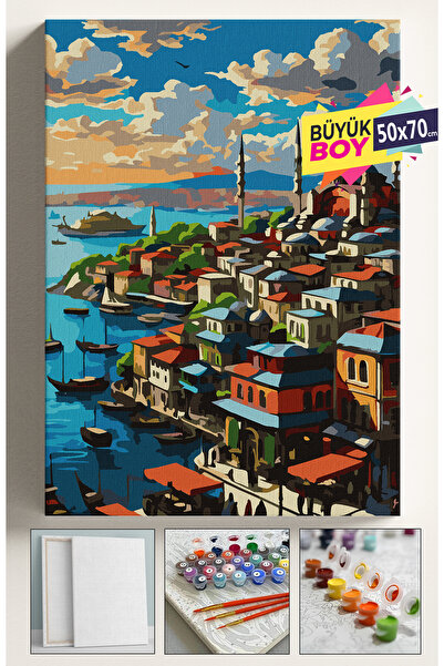 Corvo Sayılarla Boyama Seti Numaralı Tuval Fırça Boya Dahil Kasnaklı Set 50x7...