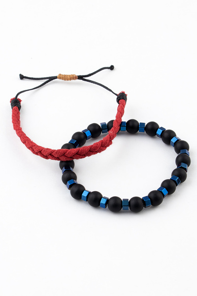 Sortie Aksesuar Adjustable Length Macrame Rope and Natural Stone Bracelet Com...