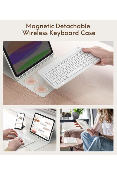 CHESONA Keyboard Case for iPad A16 11th/10th Gen (White)