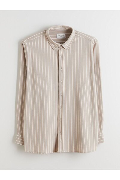 LC Waikiki Ανδρικό πουκάμισο με μακρυμάνικο ριγέ μοτίβο LCW Vision Plus Size εφαρμοστό