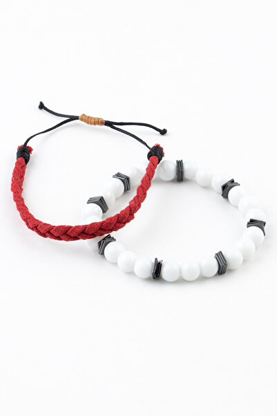 Sortie Aksesuar Adjustable Length Macrame Rope and Natural Stone Bracelet Com...