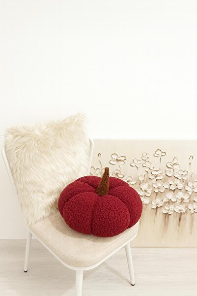 SAYMİNE Red Color Teddy Decorative Pumpkin Cushion/Pillow 100% Natural