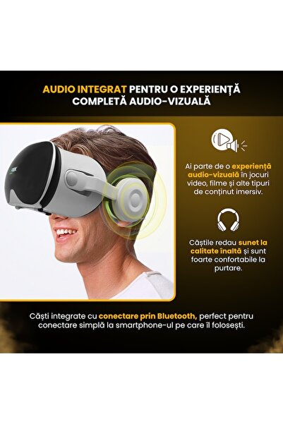 BiXXBi KZAODIR VR Glasses for Mobile Phones up to 6.7" with Bluetooth Headphones, Blue Light Filter