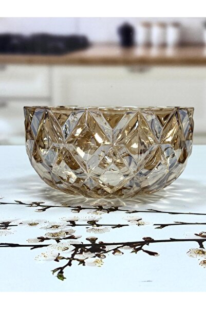 Şahane Cam Derin Model Kristal Kase Bal Rengi 24 Cm TKEBT Bal Köpüğü