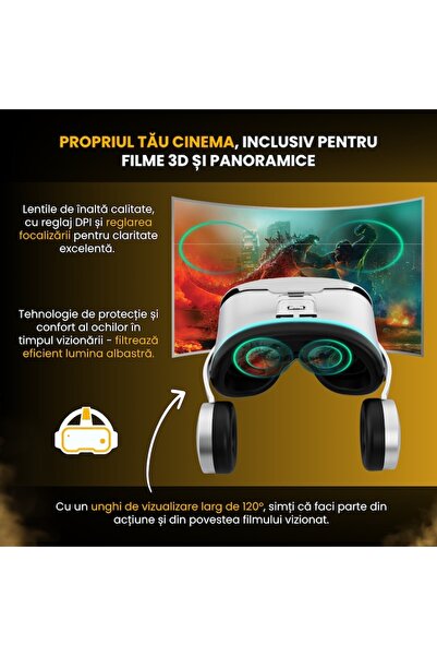 BiXXBi KZAODIR VR Glasses for Mobile Phones up to 6.7" with Bluetooth Headphones, Blue Light Filter