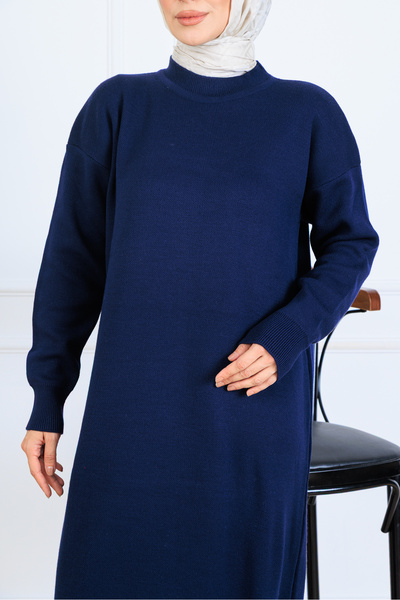 benguen Slit Detailed Knitwear Dress S510 Navy Blue