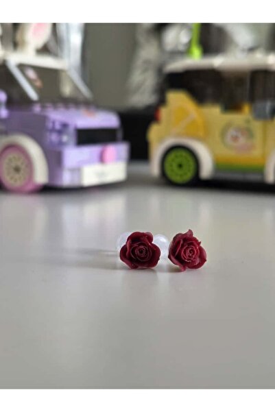 AyShope Antialerjik Şeffaf Uçlu Bioplast Gül Desenli Silikon Küpe Bir Çift