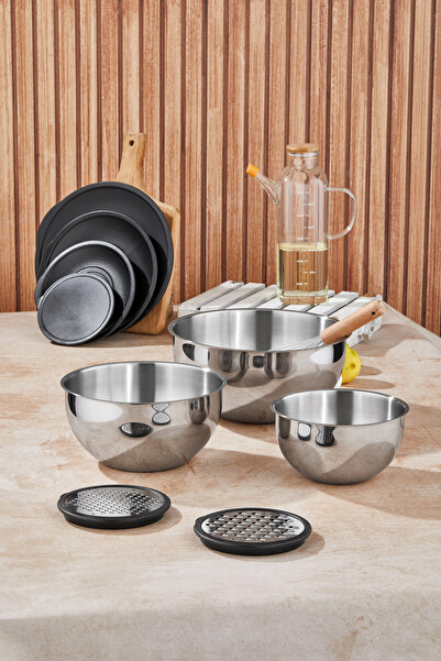 Taç Mixmaster 9-Piece Grater Mixing and Storage Container Set (16-20-24 cm)