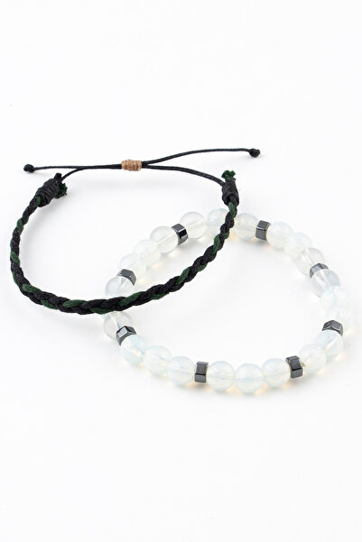 Sortie Aksesuar Adjustable Length Macrame Rope and Natural Stone Bracelet Com...