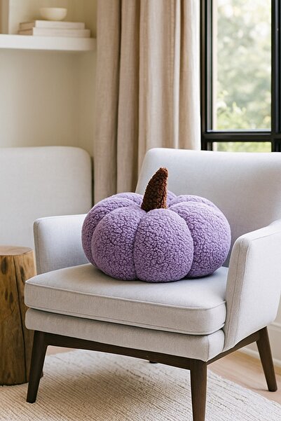 SAYMİNE Purple Color Teddy Decorative Pumpkin Cushion/Pillow 100% Natural