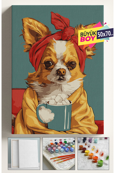 Corvo Sayılarla Boyama Seti Numaralı Tuval Fırça Boya Dahil Kasnaklı Set 50x7...